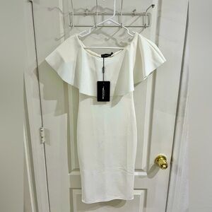 Pretty Little Thing, white Bardot dress